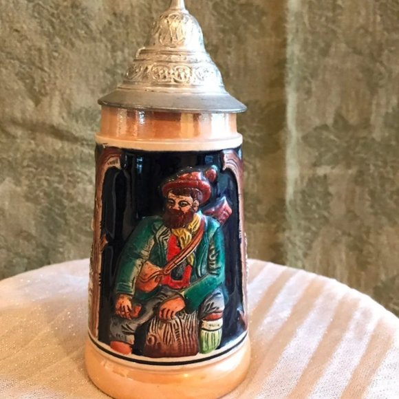 Beer Stein from West Germany - Ceramic Mug with Pewter Lid - Picture 1 of 8